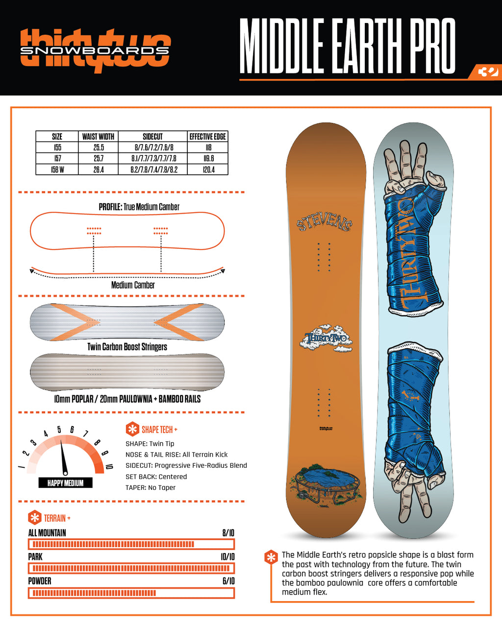 SIGNED in store by Scott Stevens : ThirtyTwo Middle Earth Pro - 155cm - Limited Release