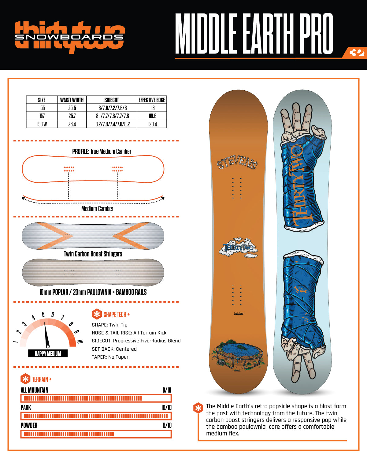 SIGNED in store by Scott Stevens : ThirtyTwo Middle Earth Pro - 155cm - Limited Release