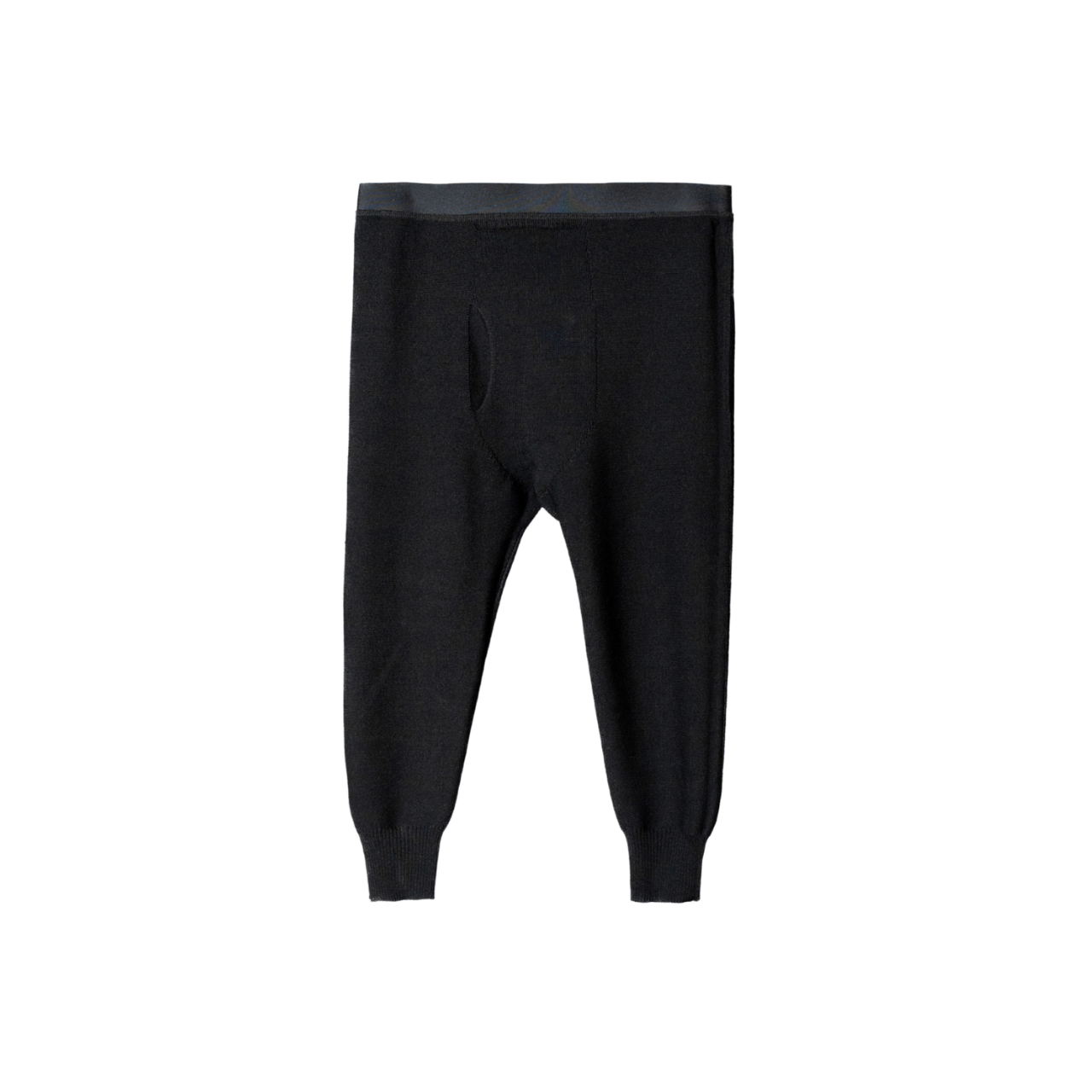 Black knit harem-style pants with a wide waistband and ribbed ankle cuffs, shown flat against a white background. Skyline Baseline 3/4 Bottom