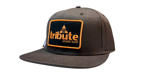 Tribute Logo Patch Snapback - Brown full back w/ Orange Logo