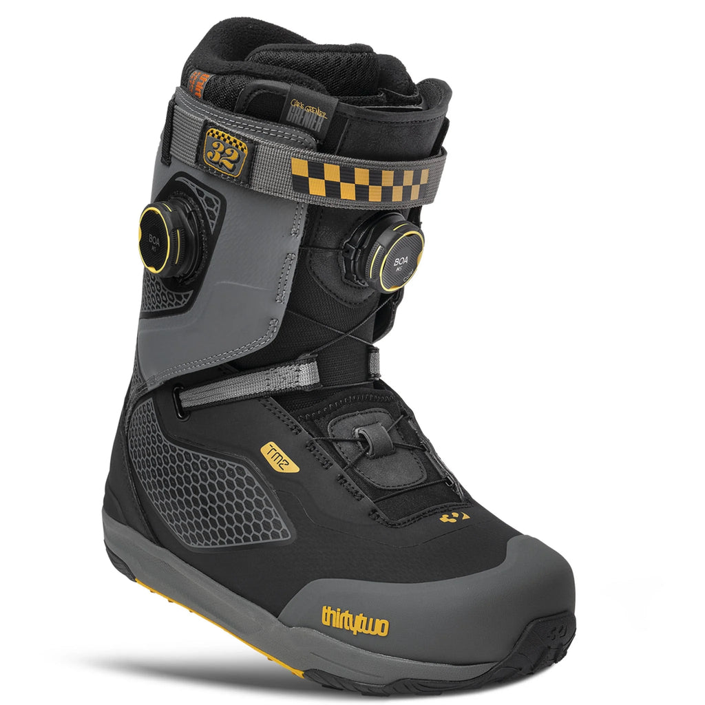 ThirtyTwo X Grenier TM-2 XLT Double Boa Snowboard Boot Grey Black Yellow 2027